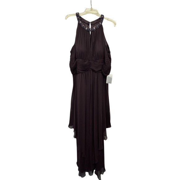 Eliza J New York Purple Beaded Halter Neck Chiffon Gown Women 16W - Picture 12 of 13